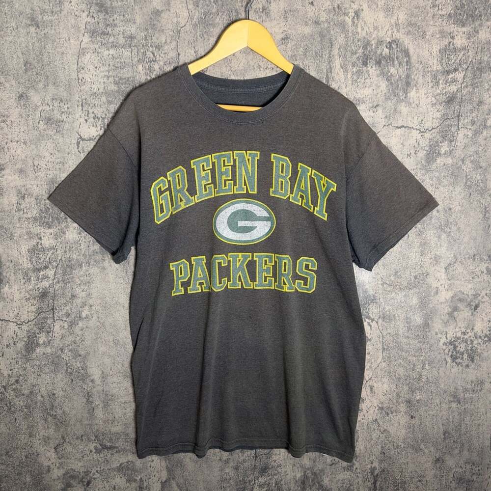 Green Bay Packers Charcoal Gray Spell Out T-Shirt Mens Size L